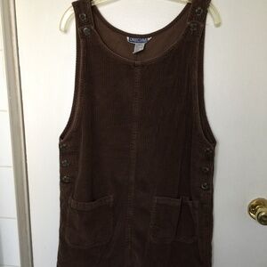 Earthy brown wide wale corduroy overall dress